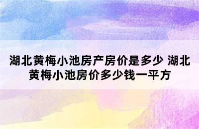 湖北黄梅小池房产房价是多少 湖北黄梅小池房价多少钱一平方